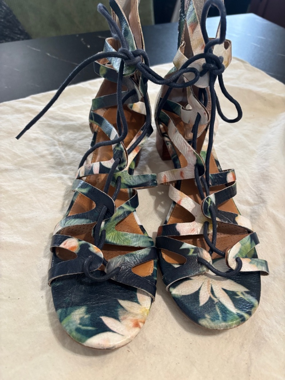 Corso Como Navy Floral Lace-Up Gladiator Heels